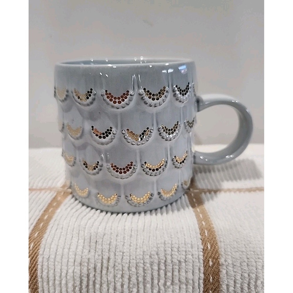 Starbucks 2016 Anniversary Mermaid Scale Mug Light Blue Gold Metallic 10oz